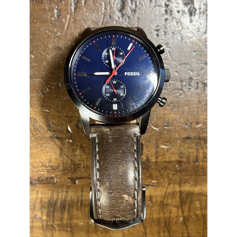 Fossil Townsman chronograph men's watch Blue Dial leather band FS5378 NEW Batt.
